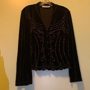 Chic Brown Velvet Blazer with Beaded Accents